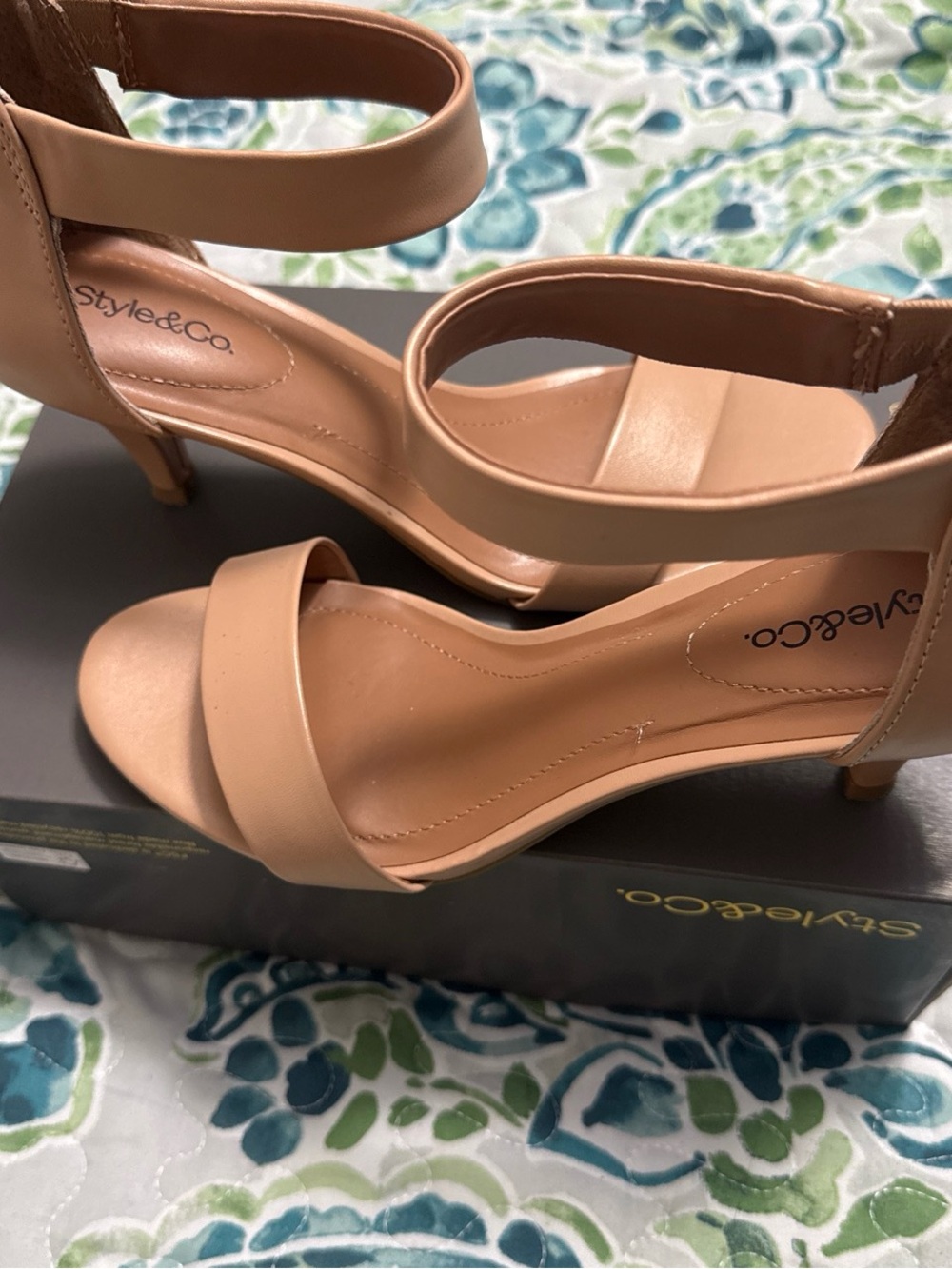 Style & Co. Beige Ankle-Strap Kitten Heel Sandals